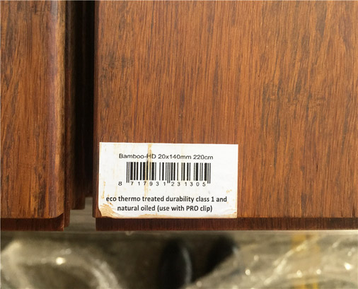 Label of solid exterior bamboo decking